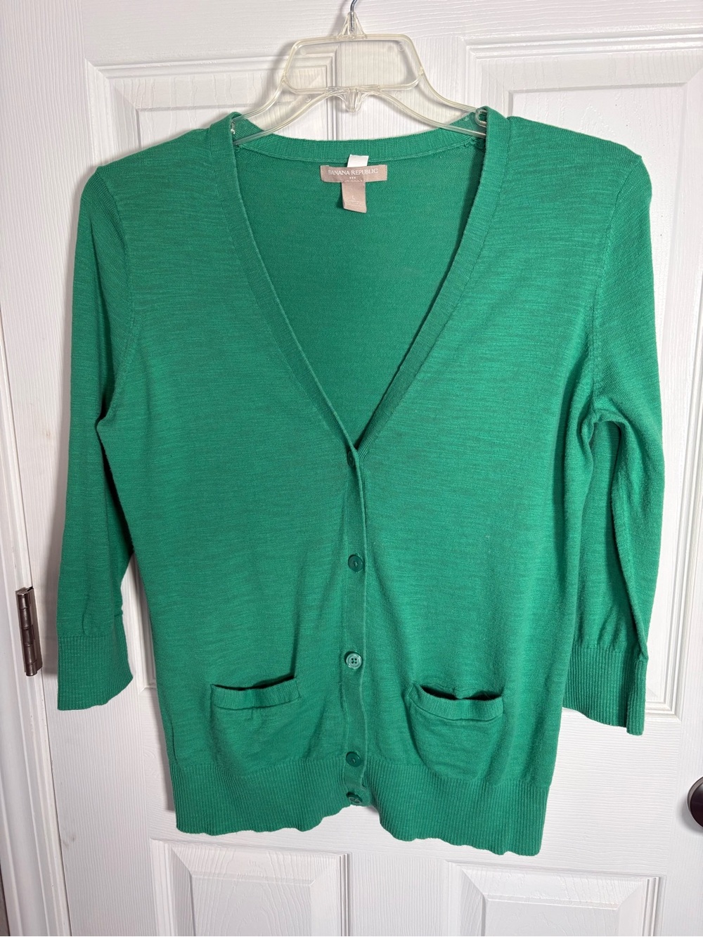 Banana Republic Emerald Green V-Neck Button Cardigan with Front Pockets Size L